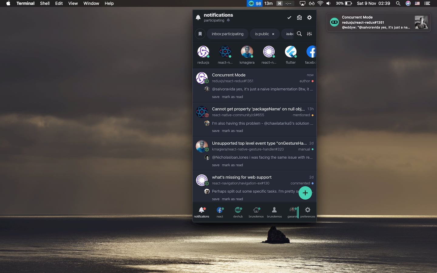 DevHub - Desktop app with Menubar mode, and a Push Notification at the top right